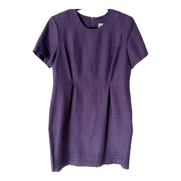 R & K Plus Size Short Sleeve Purple Embroidered Dress Size 14 - Picture 1 of 8